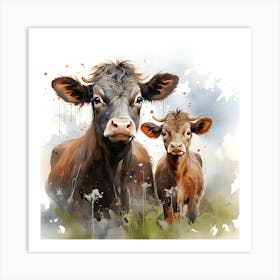 Misty Meadows Watercolor Cow Art Print