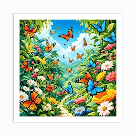 Butterfly Garden, A Butterfly Garden With Various Species art print Art Print