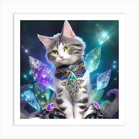 Cat With Crystals 1 Art Print