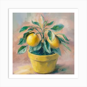 Oranges In A Yellow Pot Art Print