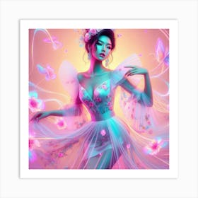 Asian Girl With Butterflies Art Print