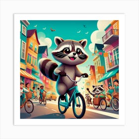 Raccoon On A Bicycle art Art Print