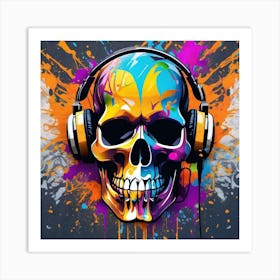 Skull With Headphones 39 Art Print