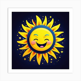 Lovely smiling sun on a blue gradient background 74 Art Print