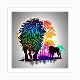 Lions In The Forest Art Print