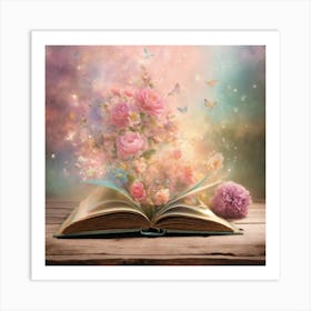 Open Book With Flowers Art Print