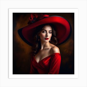 Beautiful Woman In Red Hat Art Print