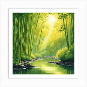 A Stream In A Bamboo Forest At Sun Rise Square Composition 38 Art Print