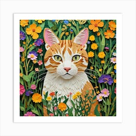 Cat In Flowers 2 Art Print