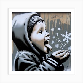 Child With Snowflakes Art Print