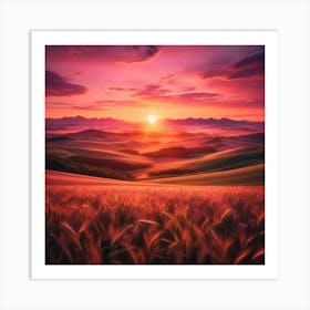 Sunset Over A Wheat Field Art Print