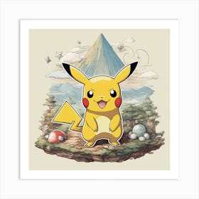 Pokemon Pikachu, mountain art Art Print