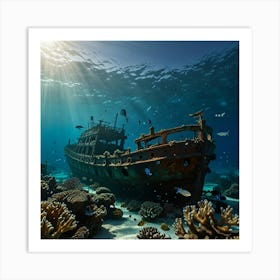 Default A Sunken Shipwreck On The Sandy Ocean Floor Surrounded 3 Art Print