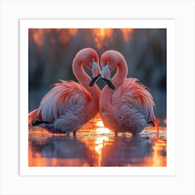 Flamingos At Sunset 1 Art Print