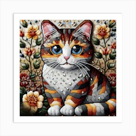 Cat With Flowers 3 Art Print