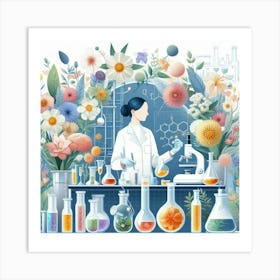 Flower Chemistry Lab Illustration Art Print