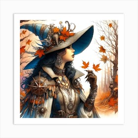 Portrait Of A Young Witch In The Autumn Woods Art Print