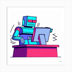 Robot on Computer 3 Art Print