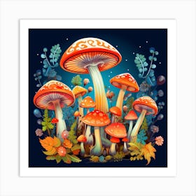 Mushrooms In The Forest 20 Art Print