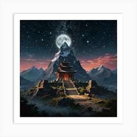 Asian Temple At Night Art Print