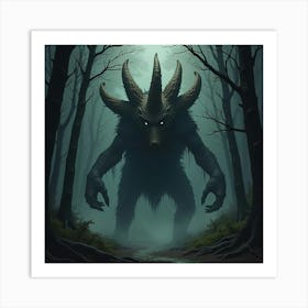 A Mythical Beast With Multiple Heads Emerging From A Dark Forest 1 Art Print