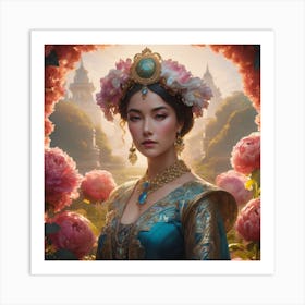 Beautiful Portrait Of An Empress In Her Garden Art Print