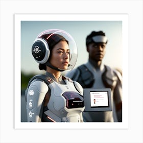 The Image Depicts A Stronger Futuristic Suit For Military With A Digital Music Streaming Display 7 Art Print