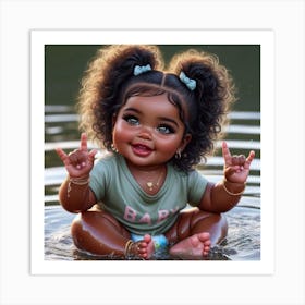 Little Black Girl In Water Art Print