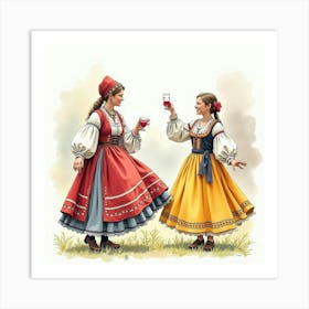 Watercolor Depiction Of Romanian English Cultural Festivals 1 Art Print