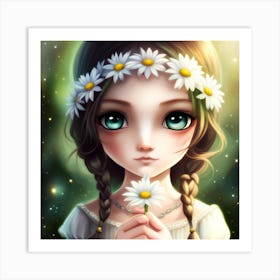 Daisy Girl with Braids Art Print