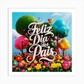 Feliz dia dos Pais typographic Happy fathers day for brazilian portuguese language greeting card postcard and congratulation fathers day dad,daddy,father,fathers day,dad,pai,family illustration wall art, clop art 10 Art Print