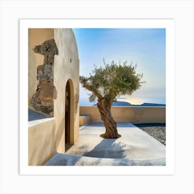 Olive Tree At The Entrance To The Traditional House On Santorini (I) Art Print