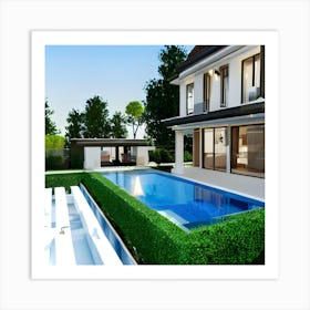 Modern Home With Swimming Pool Art Print