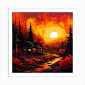 Cabin In The Forest Art Print