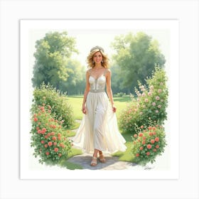 Serene Watercolor Princess Diana In A Peaceful Garden Setting 1 Art Print