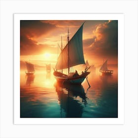 Sailboats At Sunset Art Print