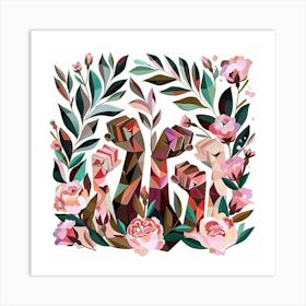 Abstract Geometric Art Flowers Strong Women Fists Art Print