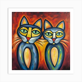 Two Cats Modern Art Picasso Inspired 4 Art Print