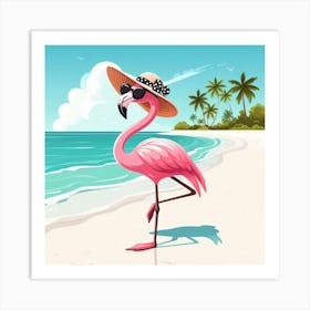 Flamingo On The Beach Art Print