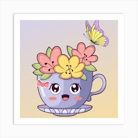 Kawaii Flower Cup Art Print