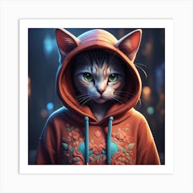 Cat In Hoodie Art Print