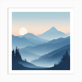 Misty mountains background in blue tone 33 Art Print