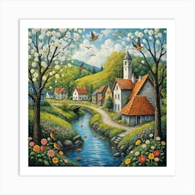 Village By The Stream Art Print