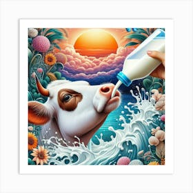 Cow Drinking Milk Art Print