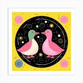 Duckling Linocut Pattern 1 Art Print
