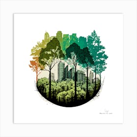 Cityscape With Trees.A fine artistic print that decorates the place. Art Print