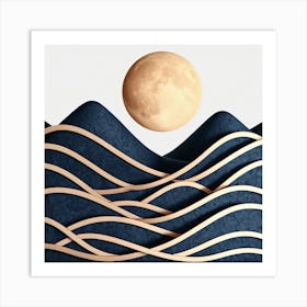 Moon And Waves 33 Art Print