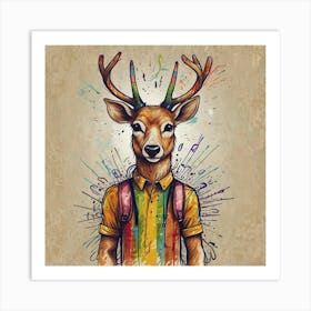 Deer With Backpack Art Print