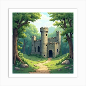 Ancient Watercolor Castle Ruins Amidst Enchanted Woods 1 Art Print