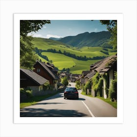 Car Driving Down A Country Road Art Print